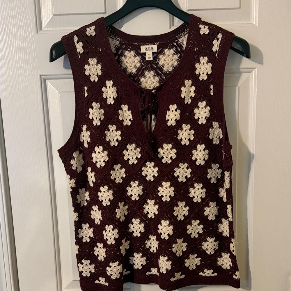 a.n.a Burgundy and Cream Crochet Vest size XL